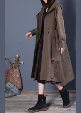 Chic Coffee Loose zippered Button Fall Hoodie Coat trench coats