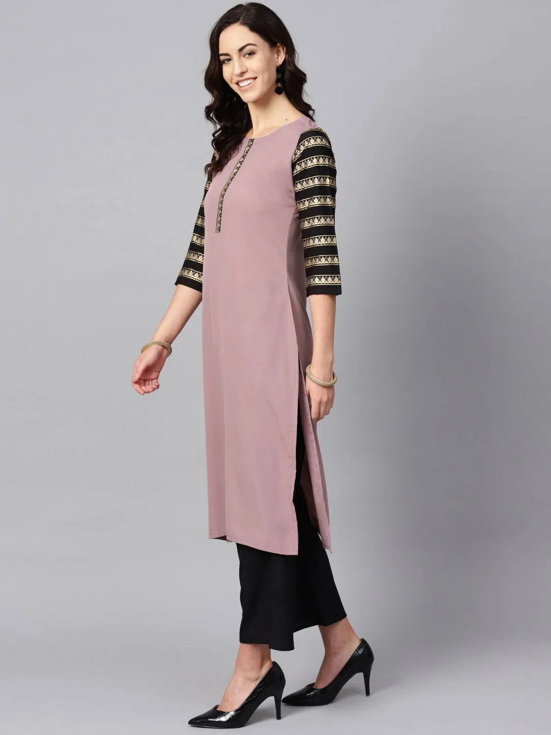 Crepe Purple-Black Kurta Palazzo Set