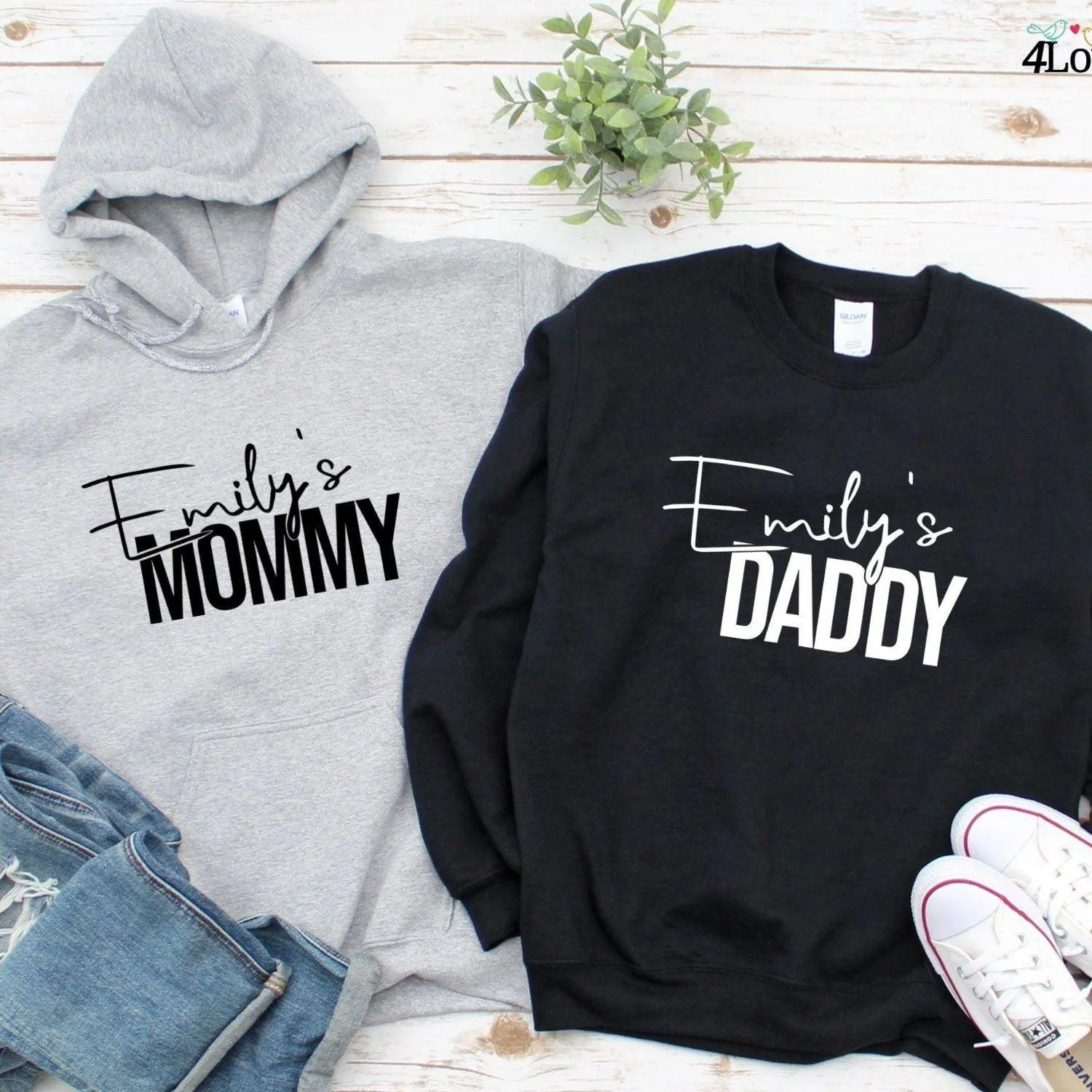 Custom Matching Outfits for Dad & Mom with Kid's Names, Father's Day & New Mom Gifts