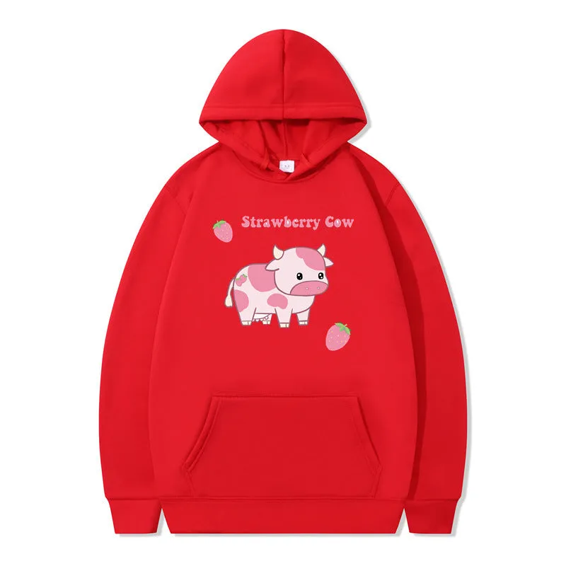 Cute Strawberry Cow Sweater for Women Men Hoodie for Teens Couple's Clothes