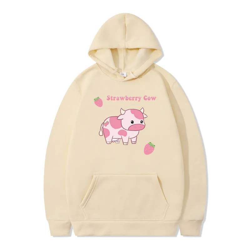 Cute Strawberry Cow Sweater for Women Men Hoodie for Teens Couple's Clothes