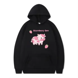 Cute Strawberry Cow Sweater for Women Men Hoodie for Teens Couple's Clothes