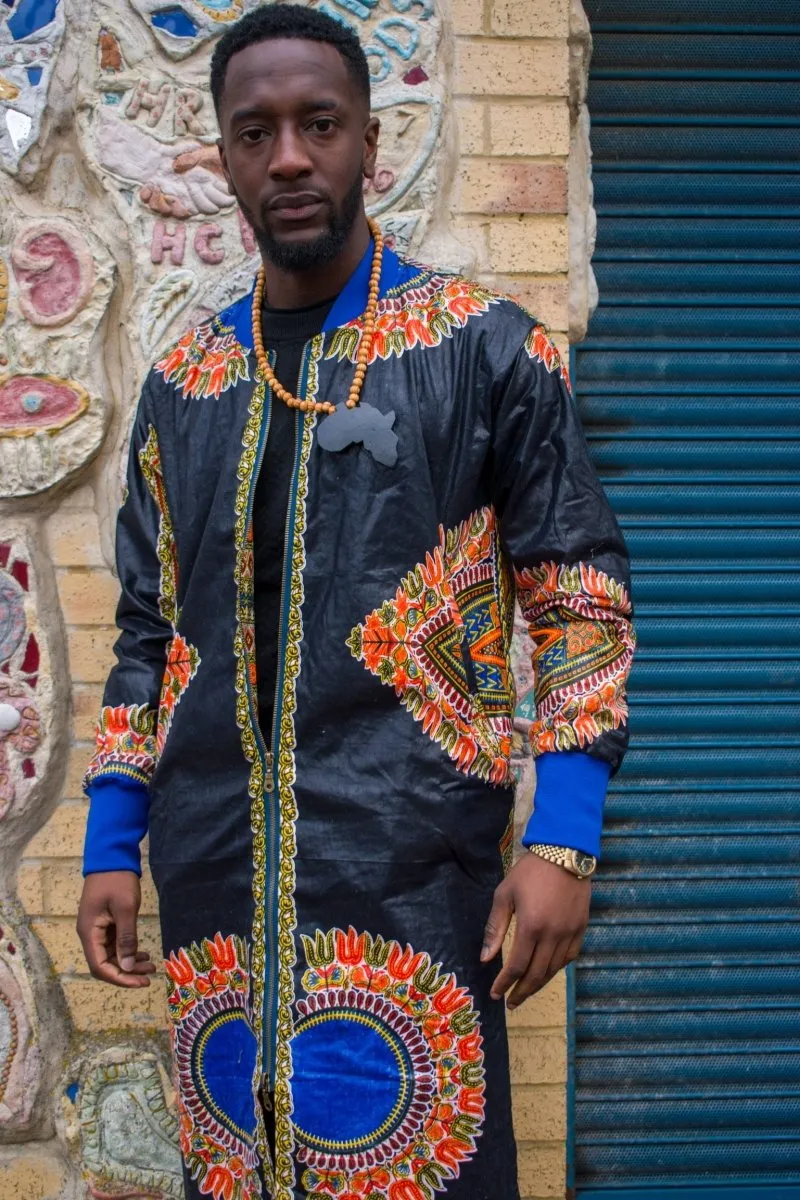 Dashiki Coat in Black and Red Print