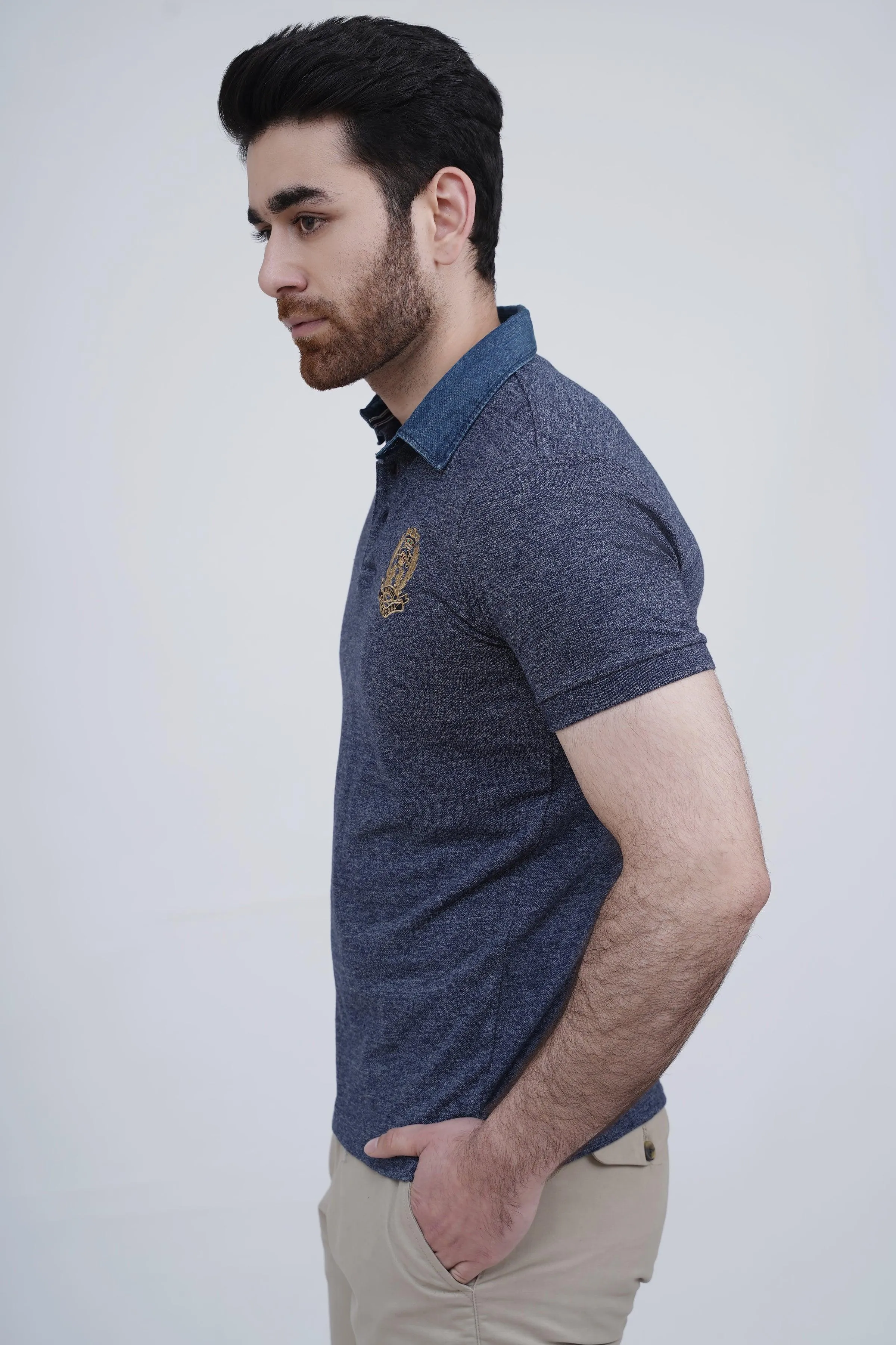 DENIM COLLAR POLO NAVY