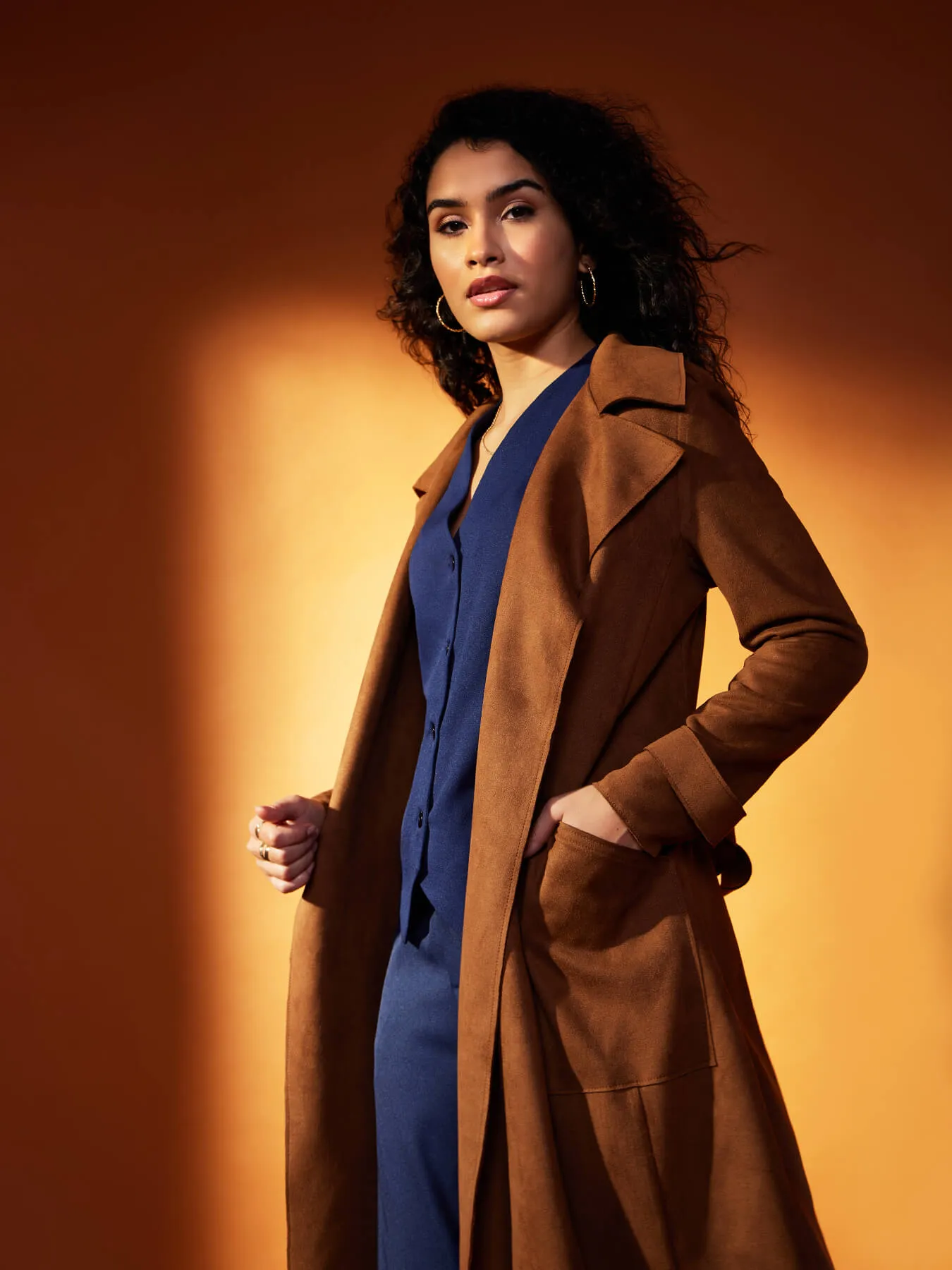 Double Breasted Suede Overcoat - Tan