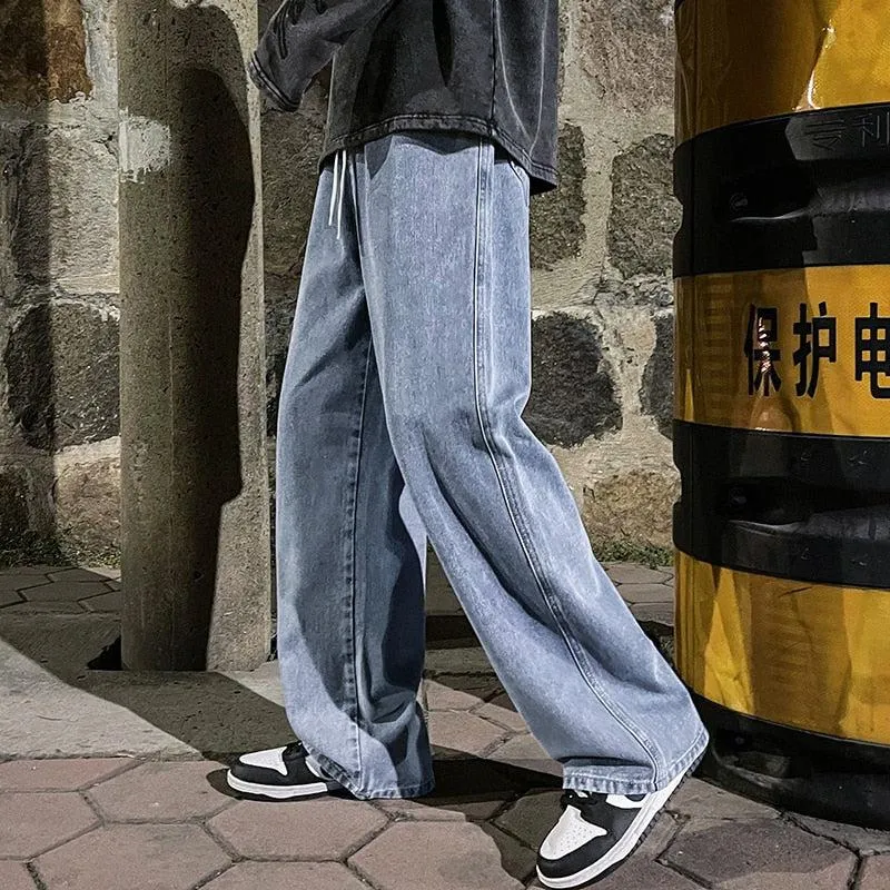 Drawstring Straight Leg Baggy Jeans