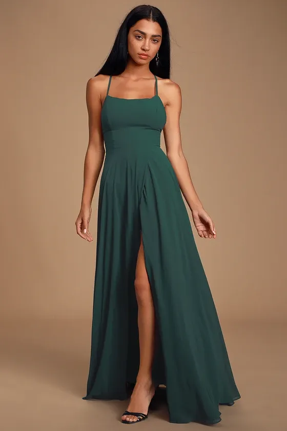 Dreamy Romance Forest Green Backless Maxi Dress