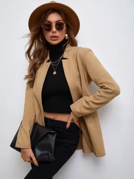 Elegant Plain Button Long Sleeve Short Women Overcoat