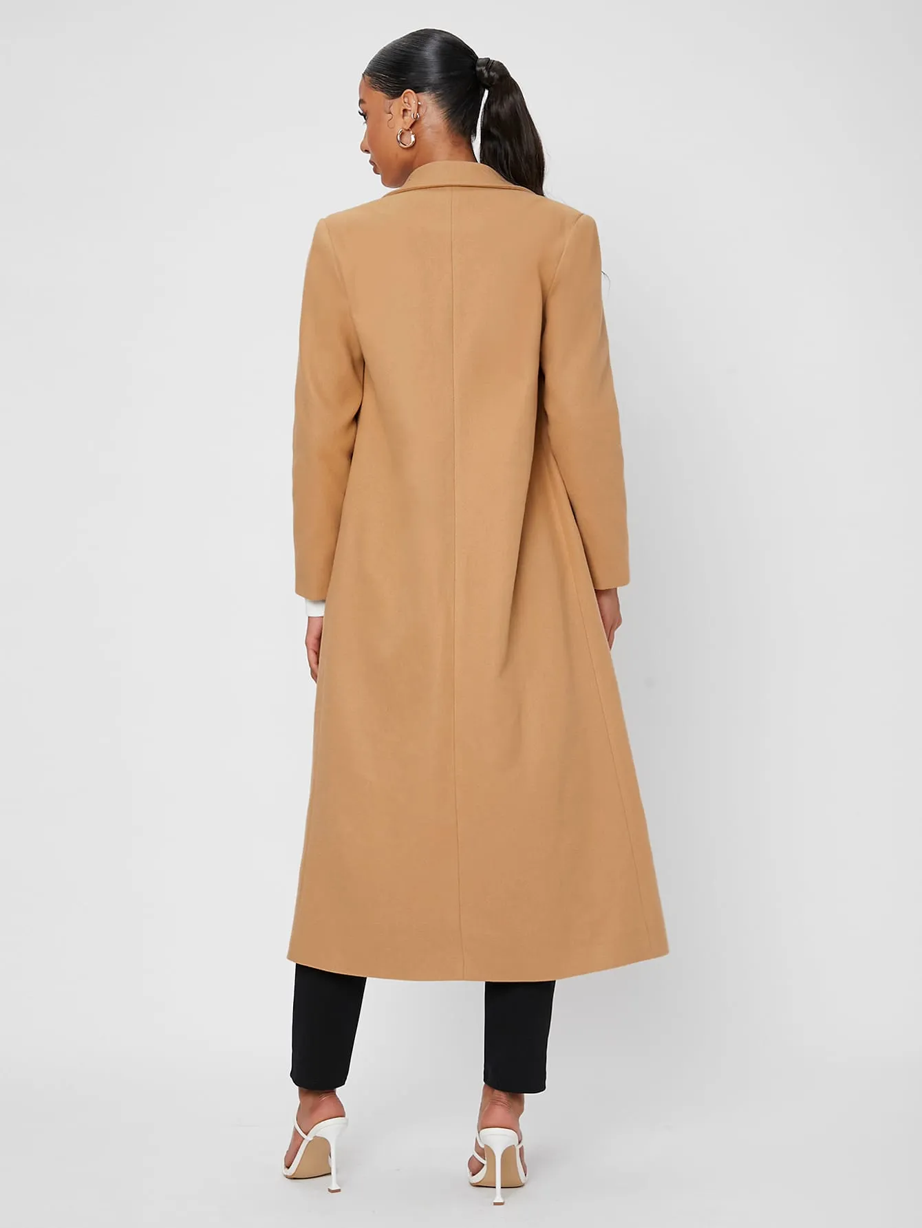 Elegant Plain Pocket Long Sleeve Lapel Long Womens Overcoat