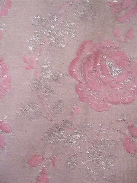 *FABULOUS VINTAGE PINK DRESS EMBROIDERED WITH PINK & SILVER ROSES WITH METAL ZIPPER