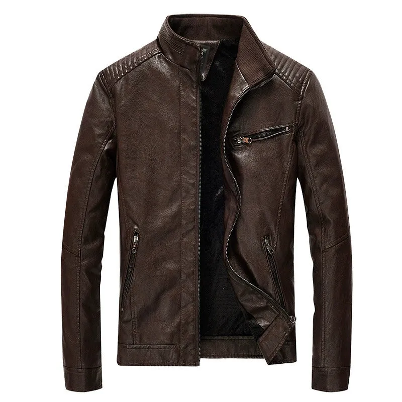 Fall/Winter Korean-Style Slim-Fit Casual Stand Collar Trendy Leather Jacket