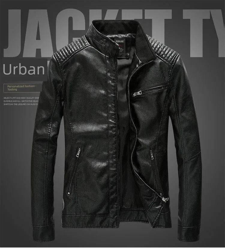 Fall/Winter Korean-Style Slim-Fit Casual Stand Collar Trendy Leather Jacket