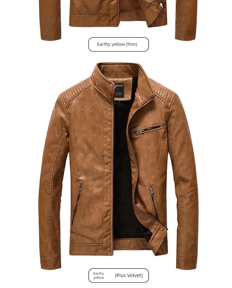 Fall/Winter Korean-Style Slim-Fit Casual Stand Collar Trendy Leather Jacket