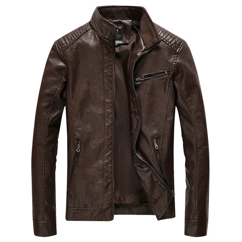 Fall/Winter Korean-Style Slim-Fit Casual Stand Collar Trendy Leather Jacket