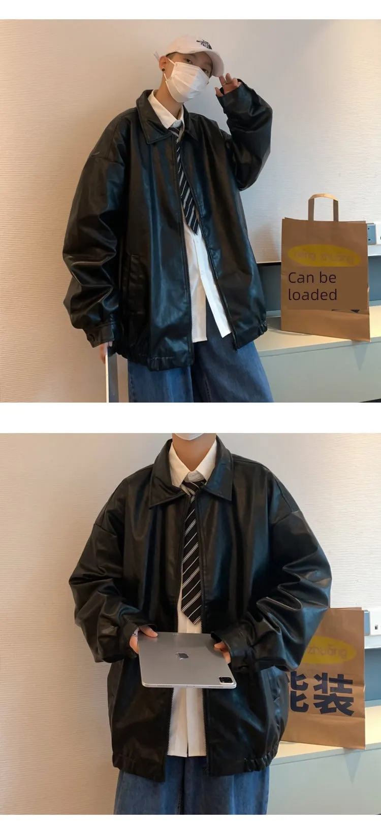 Fashion Brand Spring and Autumn Handsome Ins Hong Kong Style Loose Leather Coat