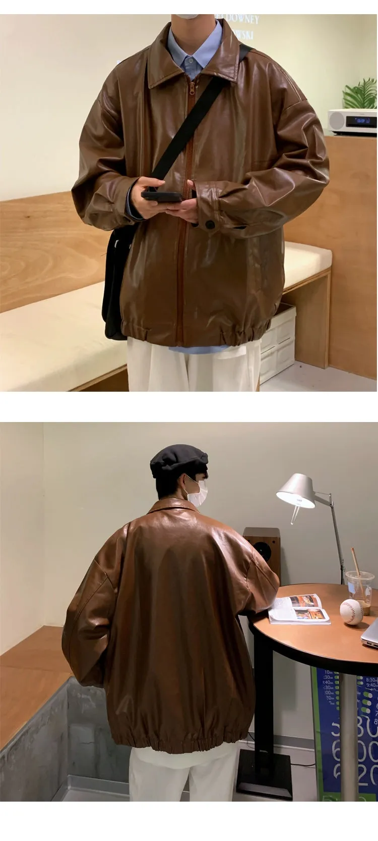 Fashion Brand Spring and Autumn Handsome Ins Hong Kong Style Loose Leather Coat