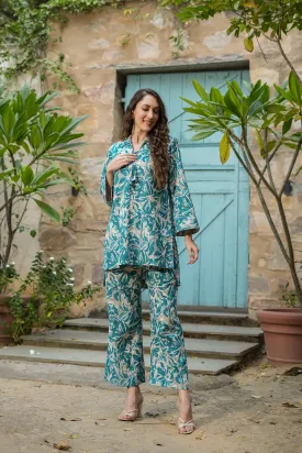 Floral Filigree Cotton Palazzo Loungewear Set