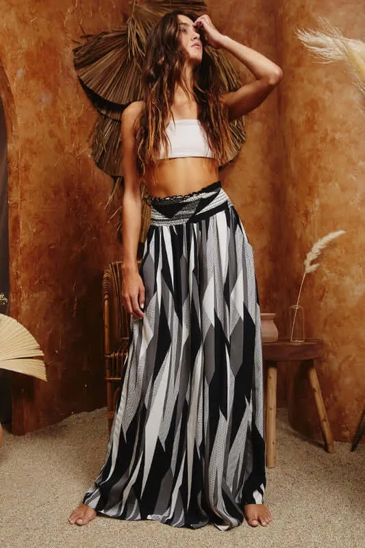 Geometric Print Wide Leg Palazzo Pants - Clearance Final Sale