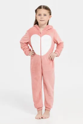 Girls Pink Heart Print Onesie