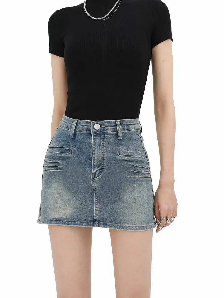 Grunge Fake Pocket Denim Mini Skirt