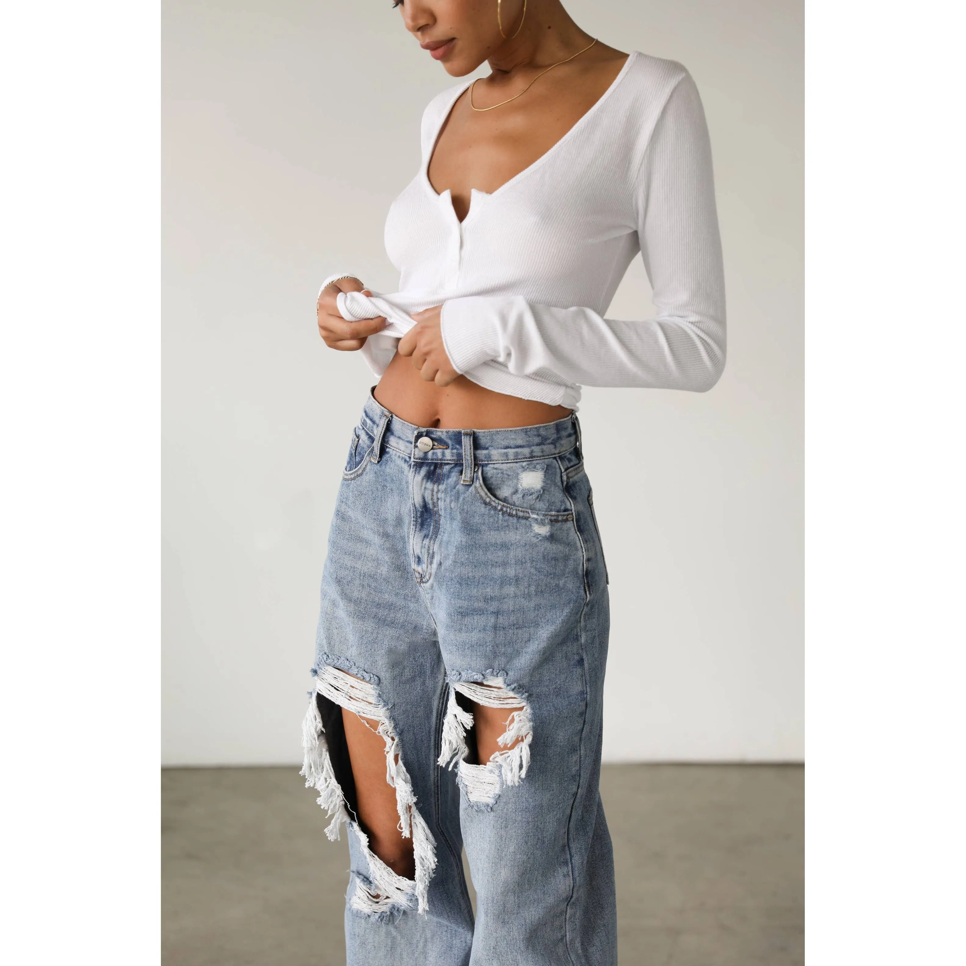 High Rise Straight Wide Leg Denim Jeans- 7112