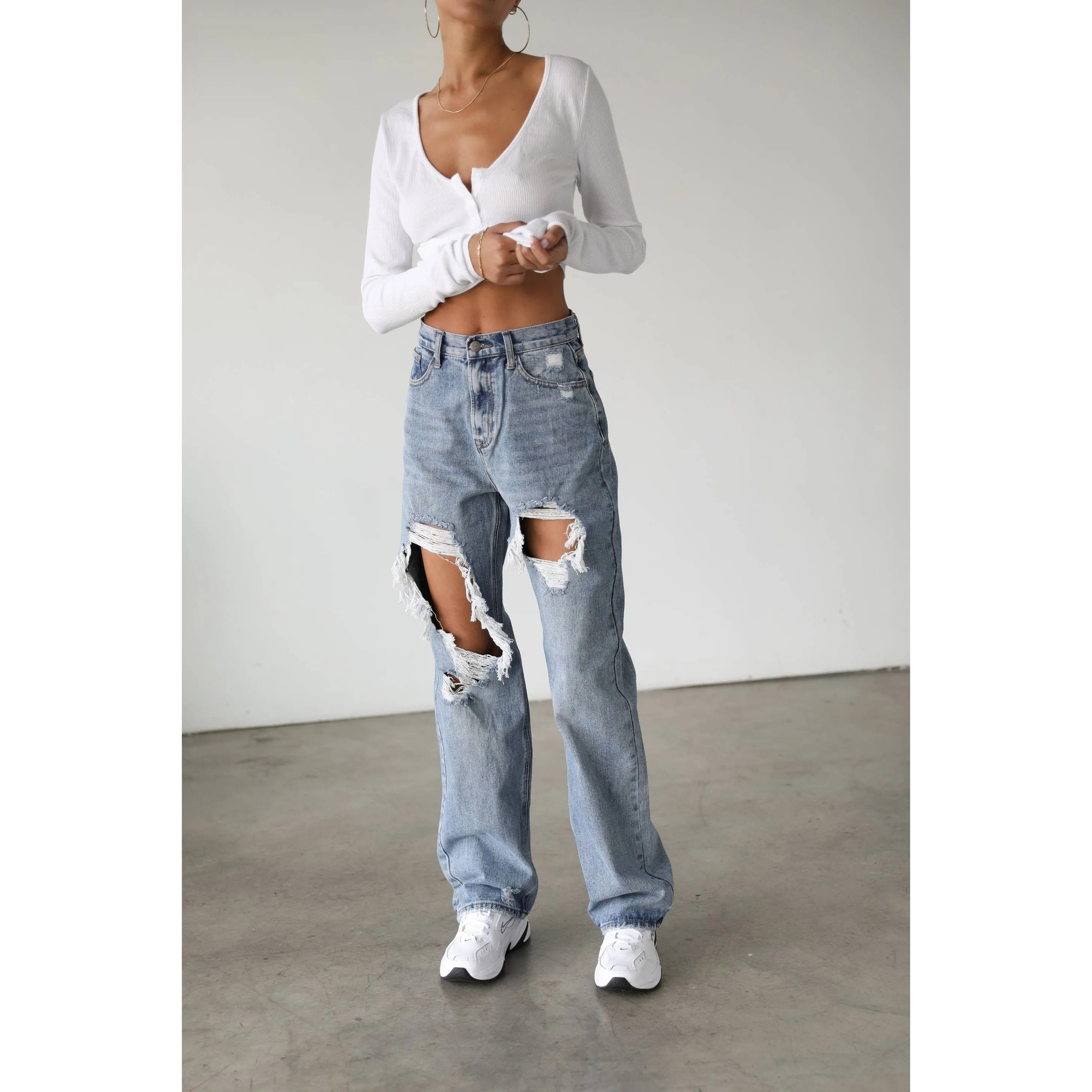 High Rise Straight Wide Leg Denim Jeans- 7112