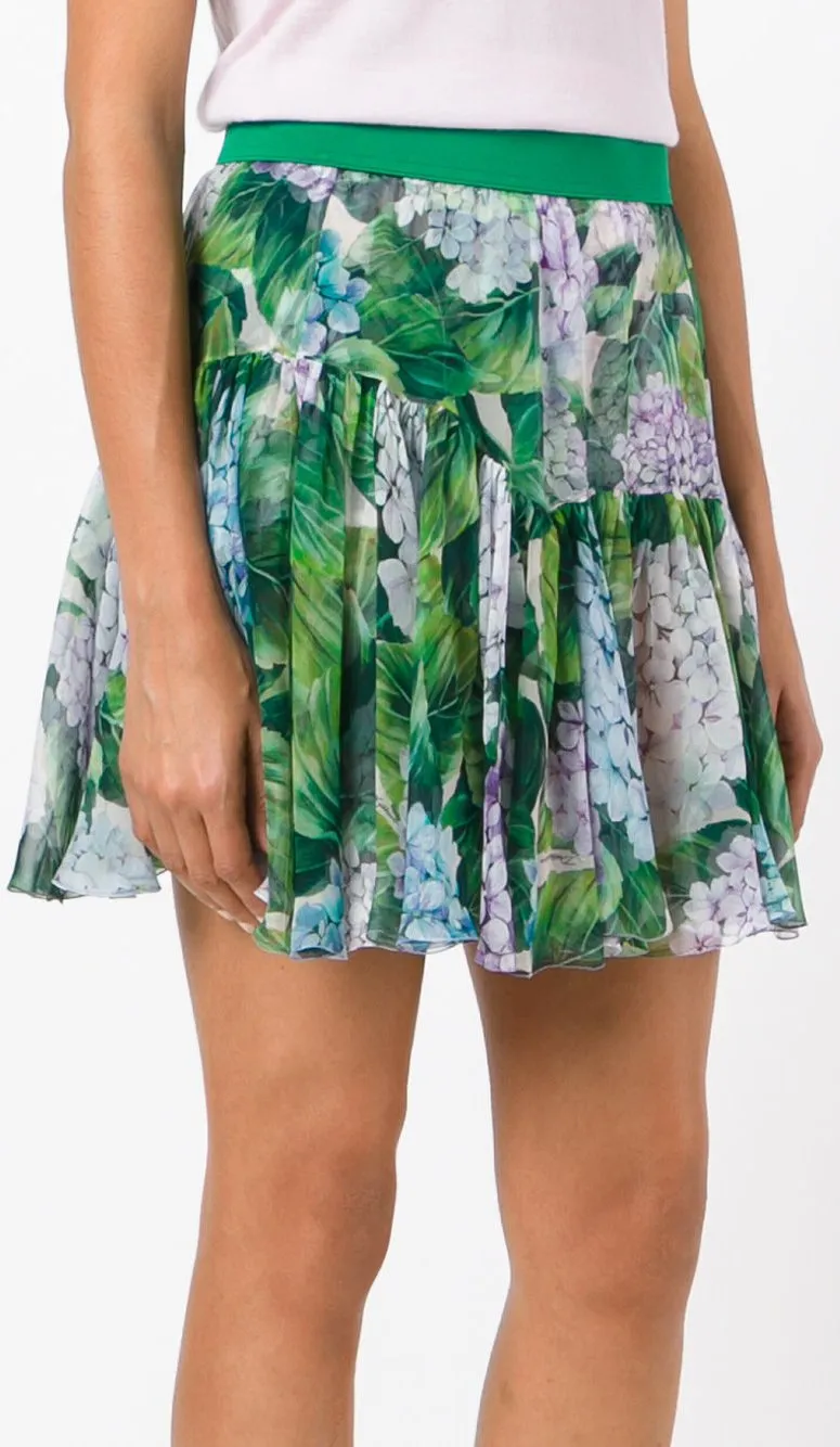 Hydrangea Printed Pleated Silk Skirt