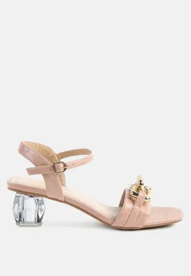 Icicle Clear Low Heel Metal Chain Sandals