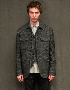 IMMORTAL Monaco Car Coat - Tweed Charcoal and Black