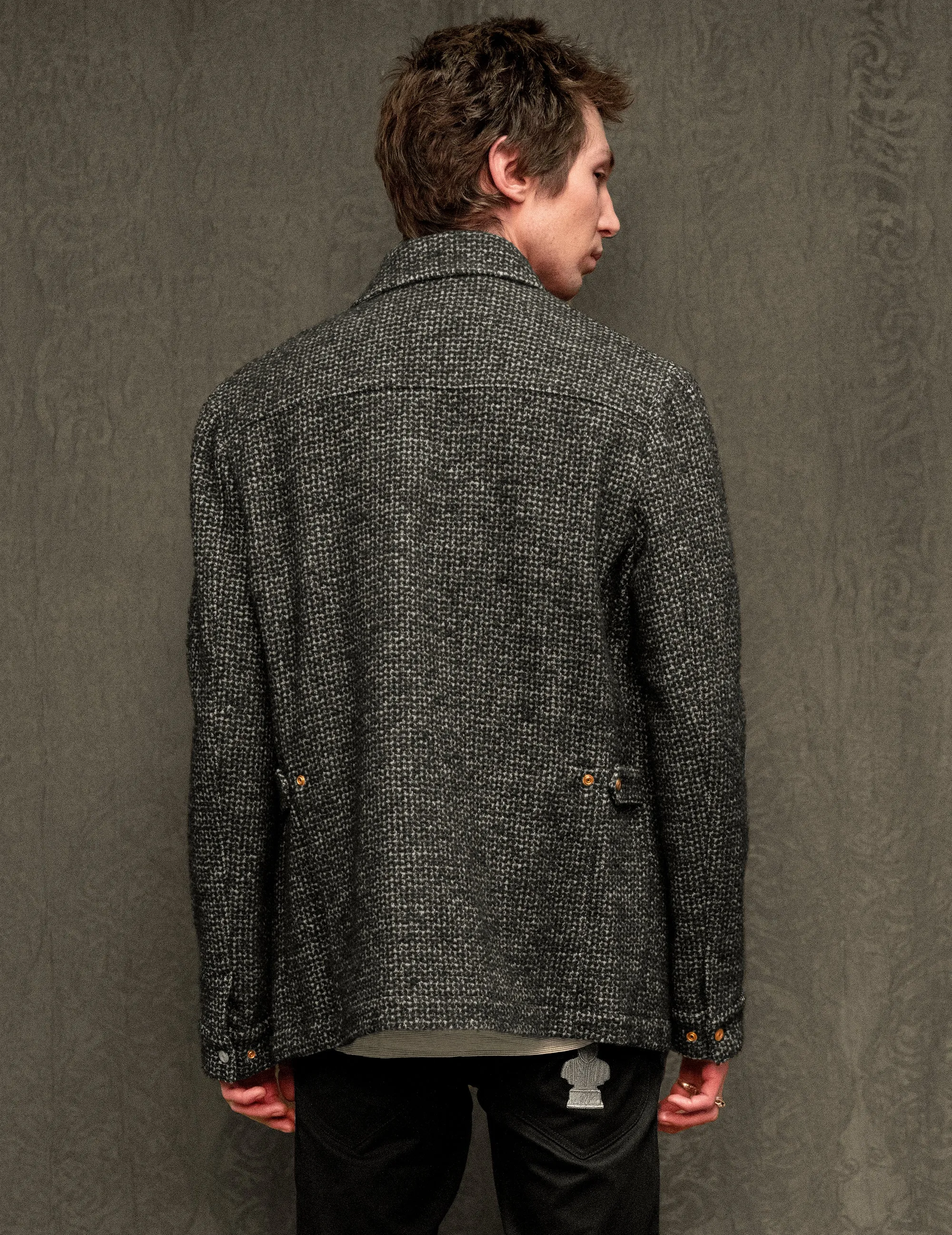 IMMORTAL Monaco Car Coat - Tweed Charcoal and Black