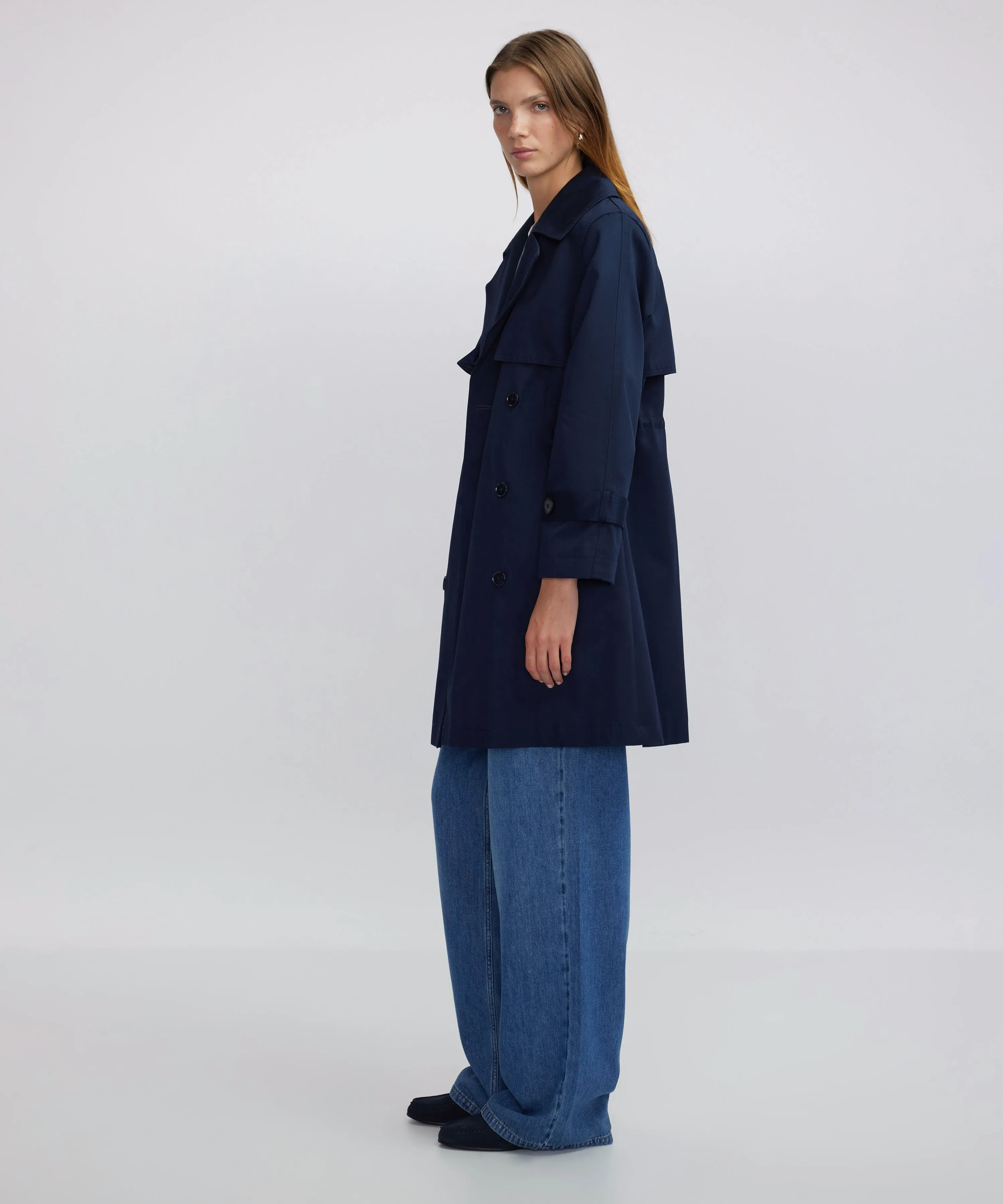 Ipekyol Buttoned Wide Collar Trench Coat Navy