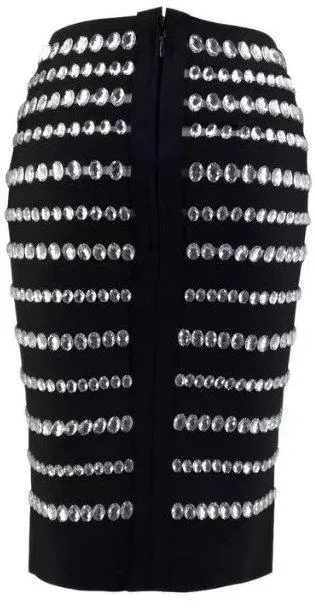 Jewel-Embellished Stretch Skirt, Black