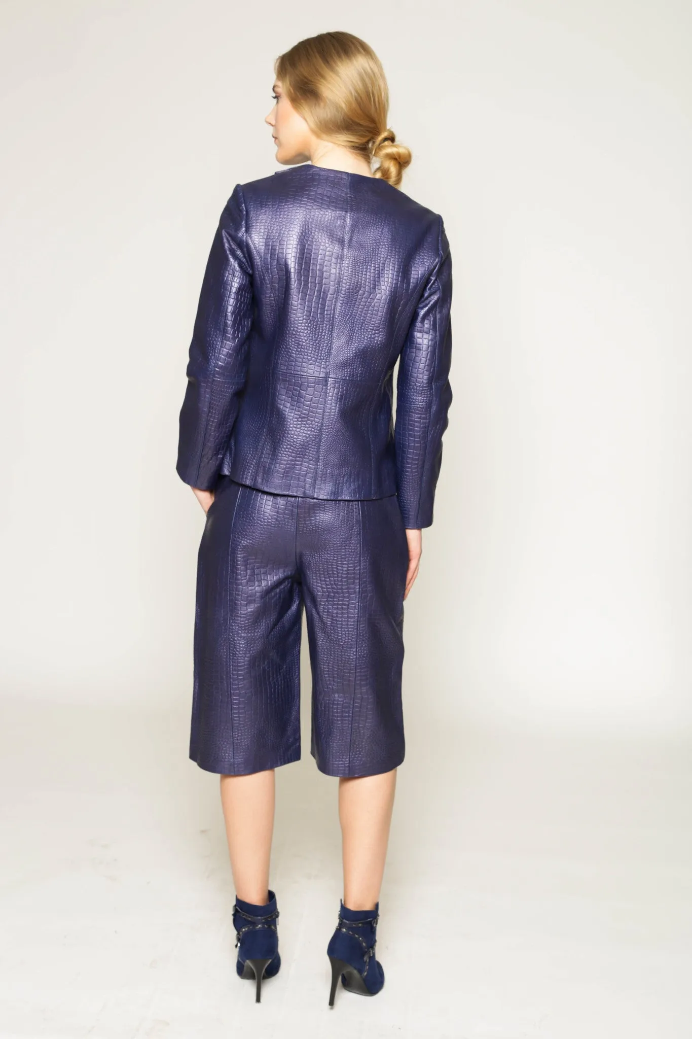 Kelsie - Metallic croc finish wrap front jacket