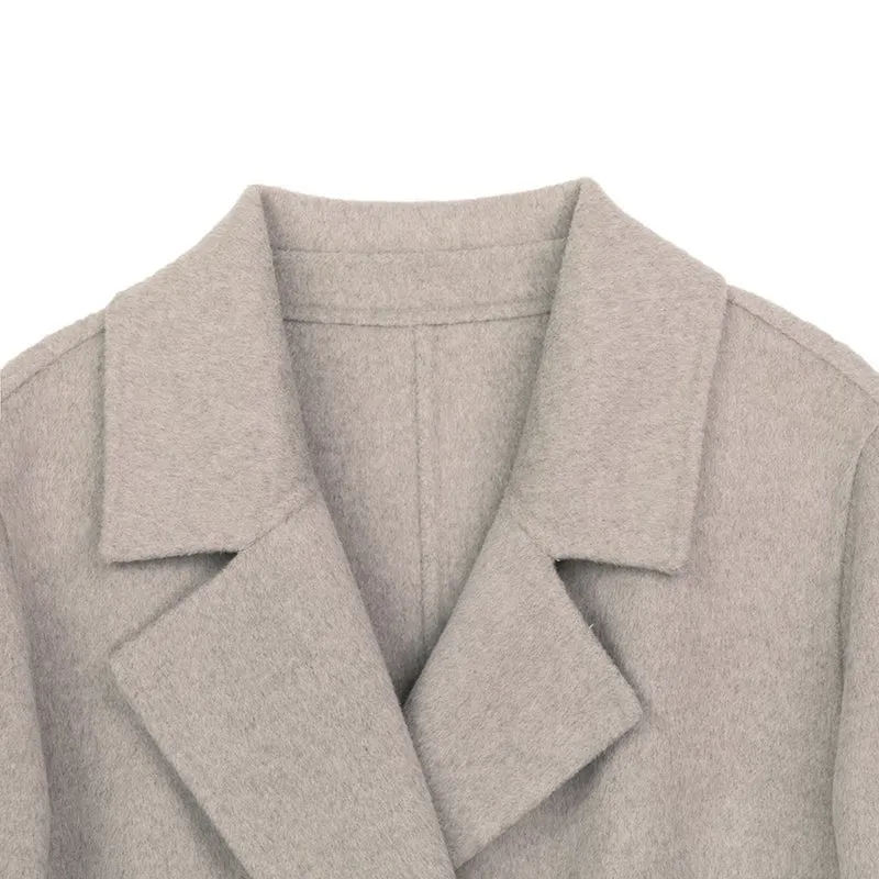 Khaki Grey Long Wool Double Breasted Overcoats