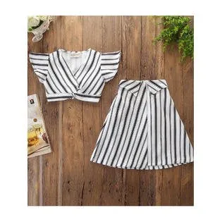 Kids Girls Striped Two Piece Casual Dress - C5487KMKGD