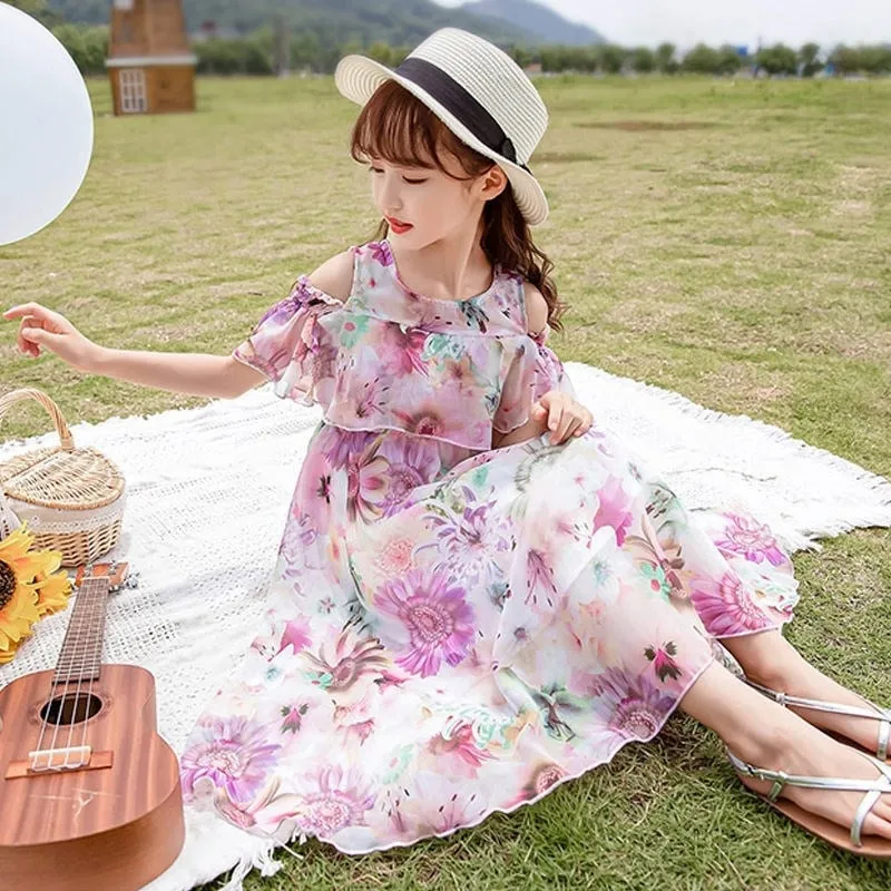 Kids Girls Summer Floral Pattern Beach Long Dress - KGD8311