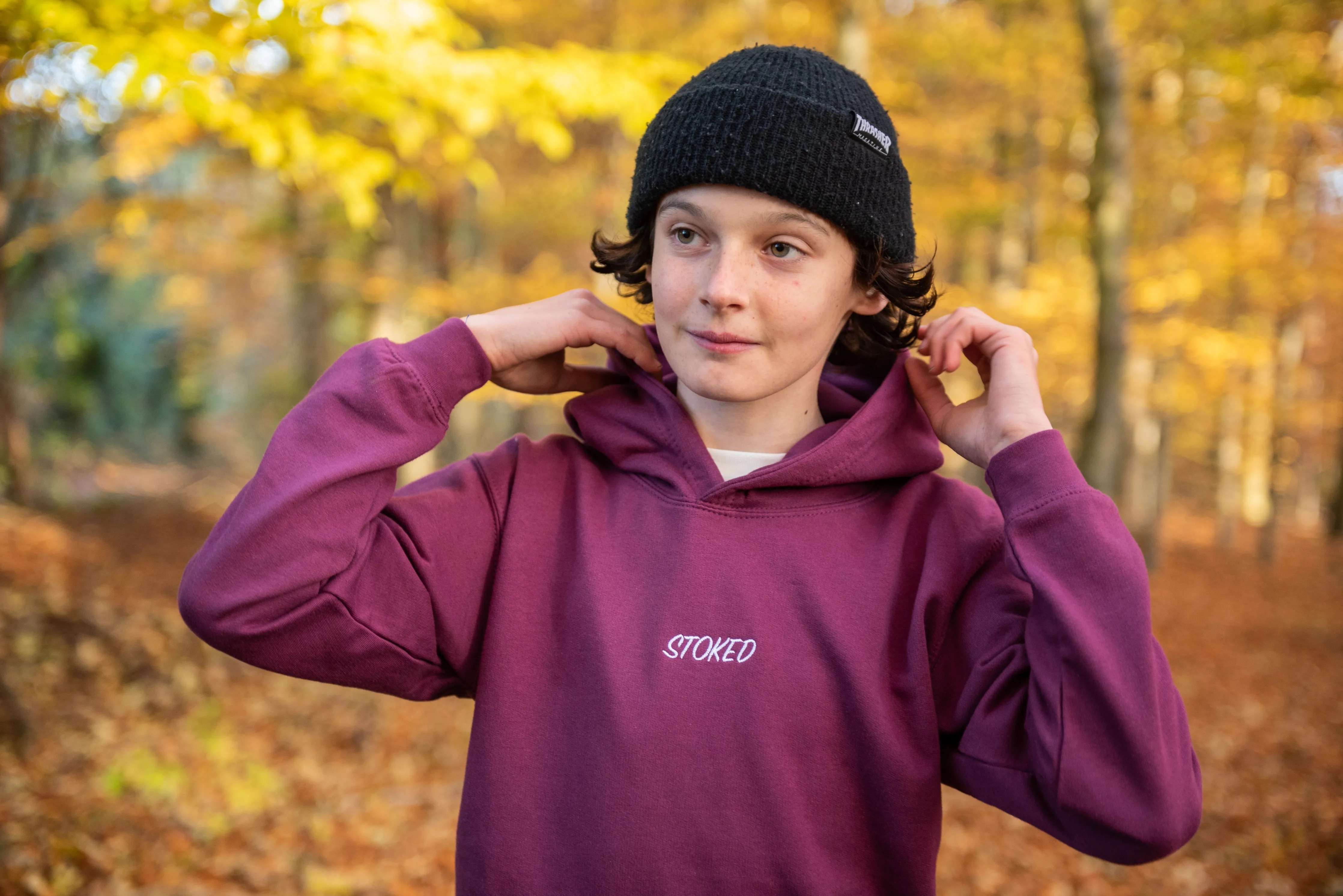 Kids Lightweight Script Hoodie Plum