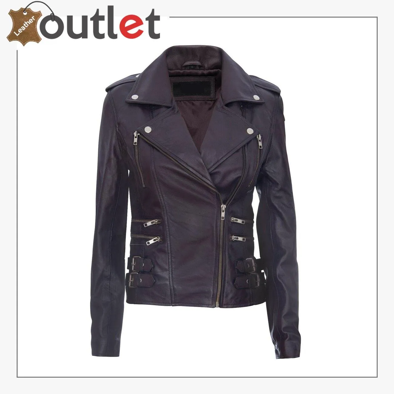 Ladies Purple Real 100% Lamb Nappa Leather Biker Jacket