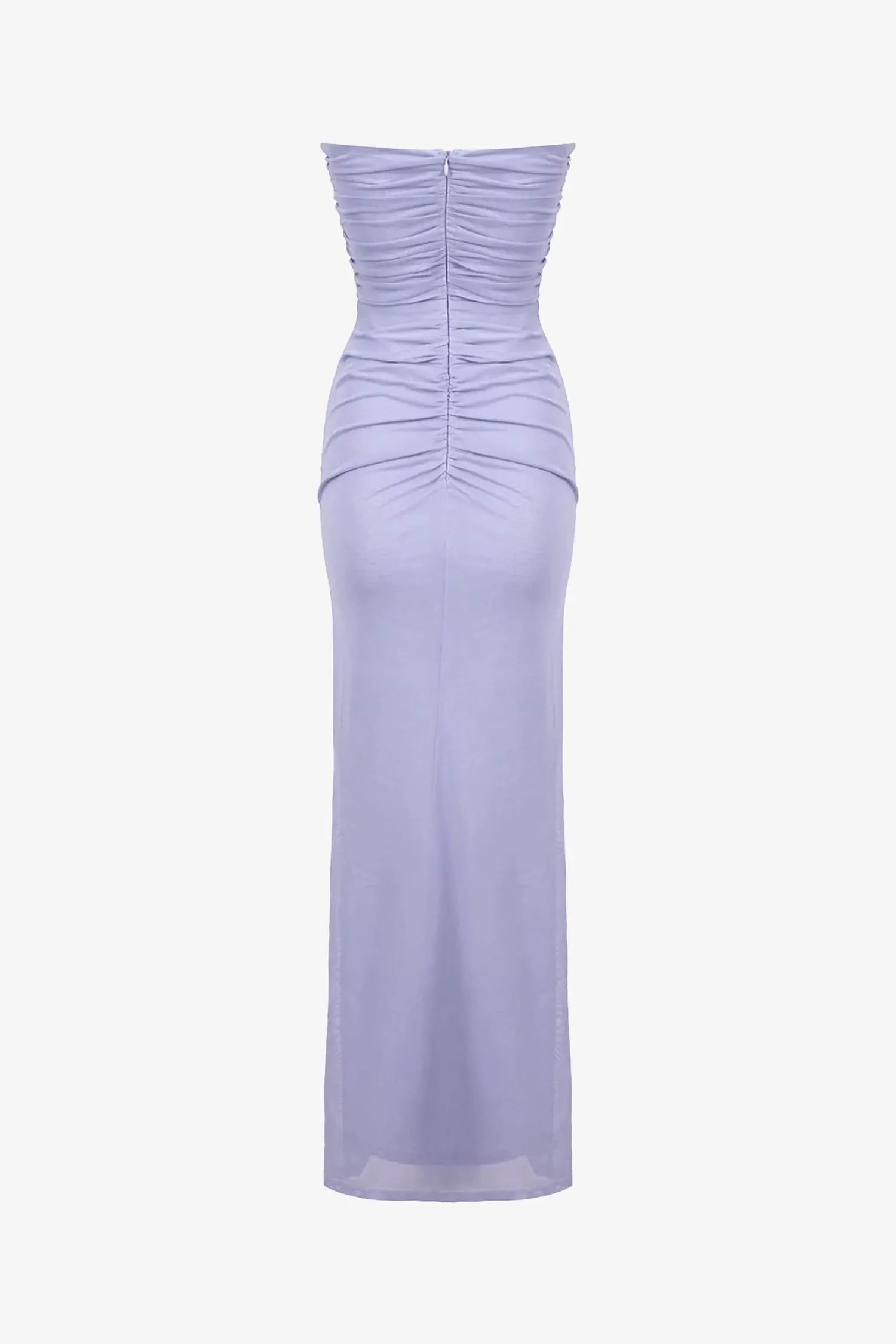 Lavender Strapless Ruched Cutout Maxi Dress