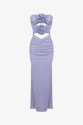 Lavender Strapless Ruched Cutout Maxi Dress