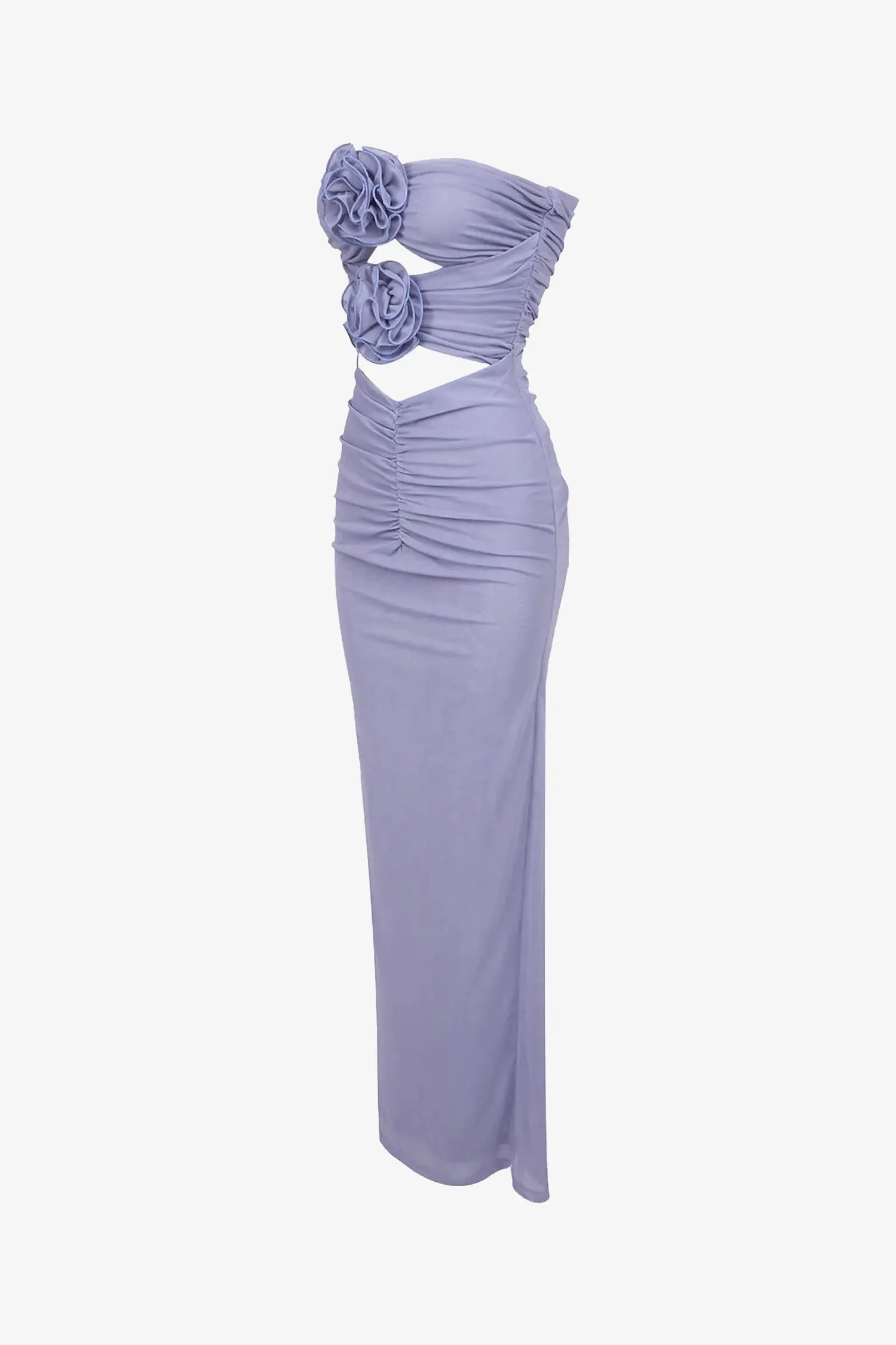 Lavender Strapless Ruched Cutout Maxi Dress