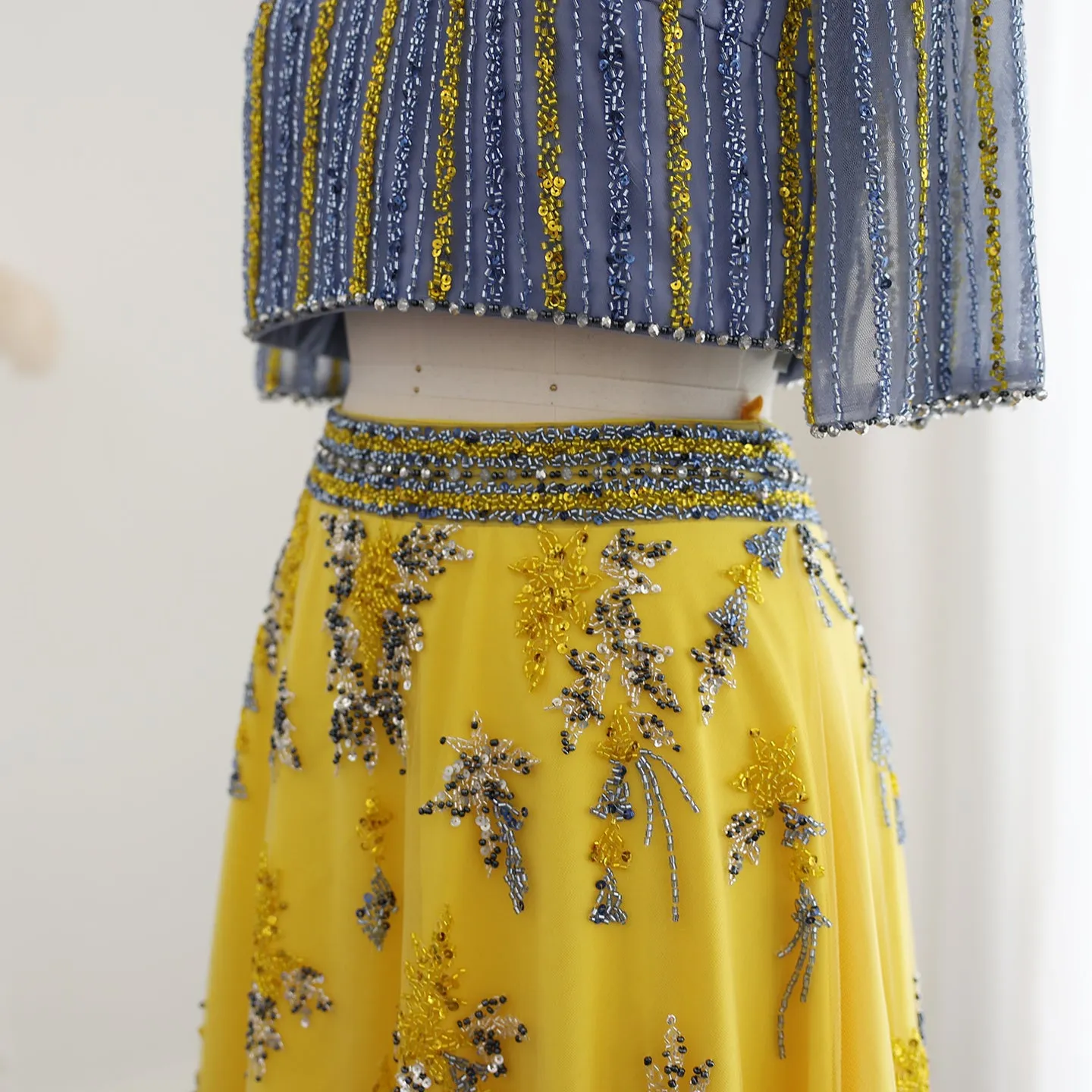 Luxury Beaded Yellow 2 Pieces Evening Dress SS490