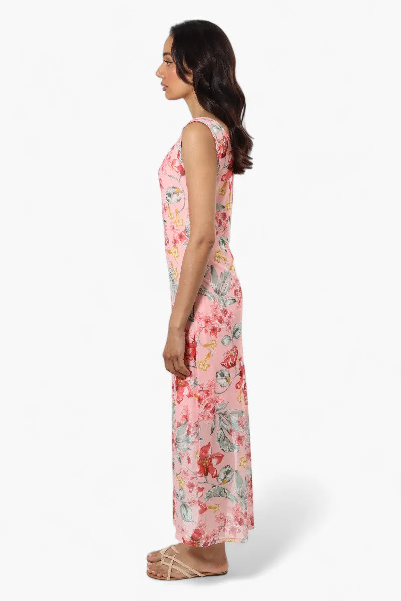 Majora Floral Mesh Maxi Dress - Pink