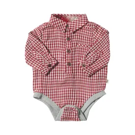 Me & Henry - Red Micro Plaid Jasper Onesie