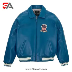 Men Teal Varsity Leather Bomber Avirex Jacket