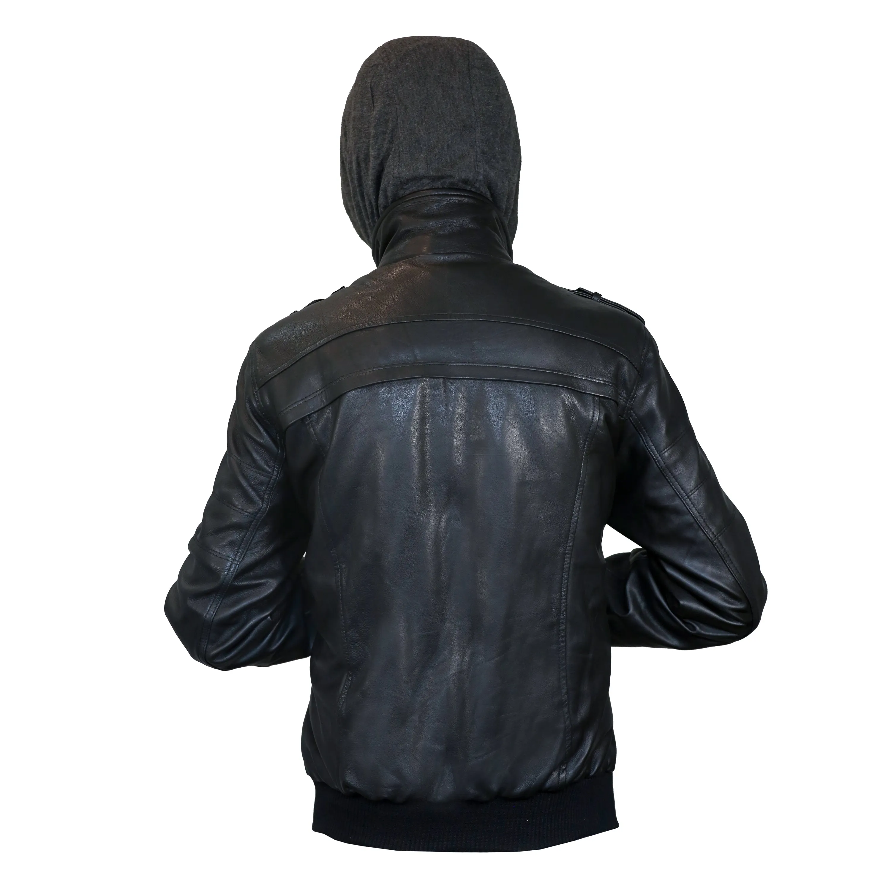 Men's Black Hooded Bomber Leather Jacket