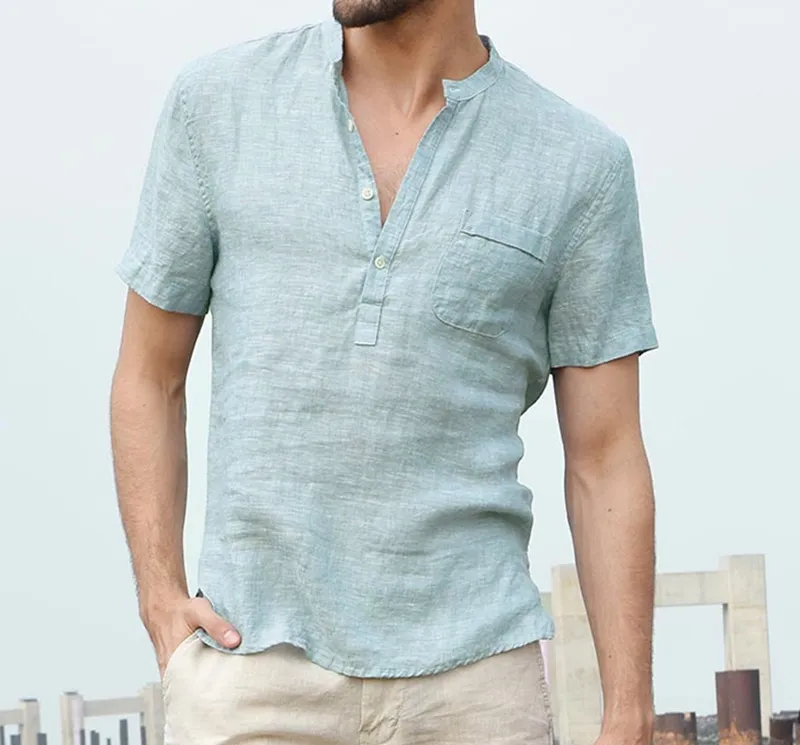 Mens Casual Shirts Short Sleeve V Neck Basic Blouse