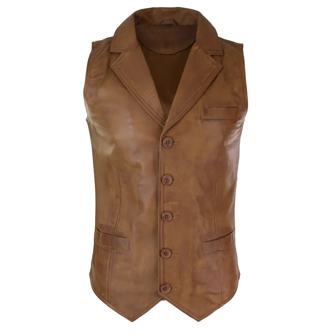 Men's Leather Tan Brown Black Burgundy Gilet Waistcoat