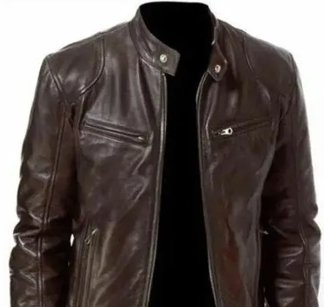 Men's Leather Trench Coat for Men for the Winter Overcoat Male Leon Kennedy Motorcycle Clothing Biker Leather Jacket