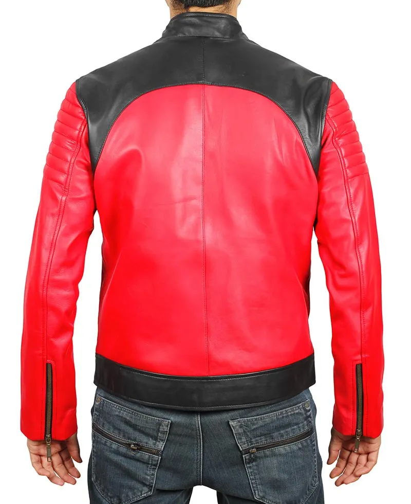 Mens Vintage Red Leather Biker Jacket